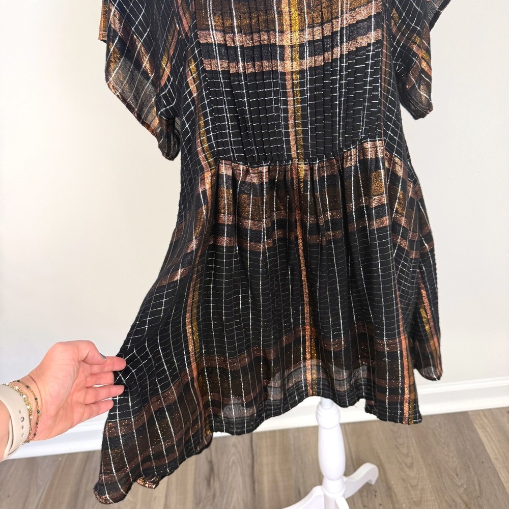 Free People Metallic Plaid Babydoll Mini Dress Womens XS Boho Open Back Festival - Picture 4 of 8